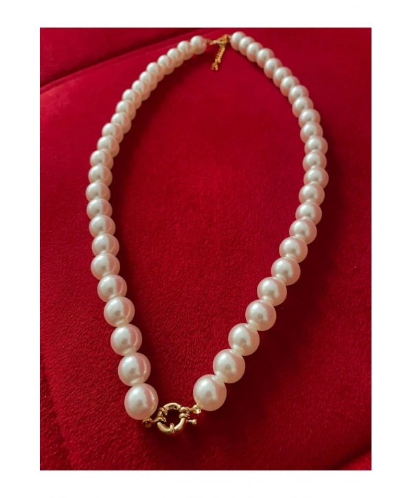 KİLİT SİSTEMLİ İNCİ KOLYE ( ALTIN ,GÜMÜŞ İSTENİLEN KOLYE UCU TAKIP ÇIKARILABİLİR)