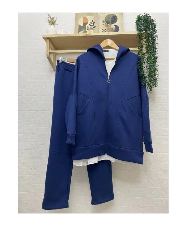 Kadın 3iplik Şardonlu Kapüşonlu Eşofman Takımı