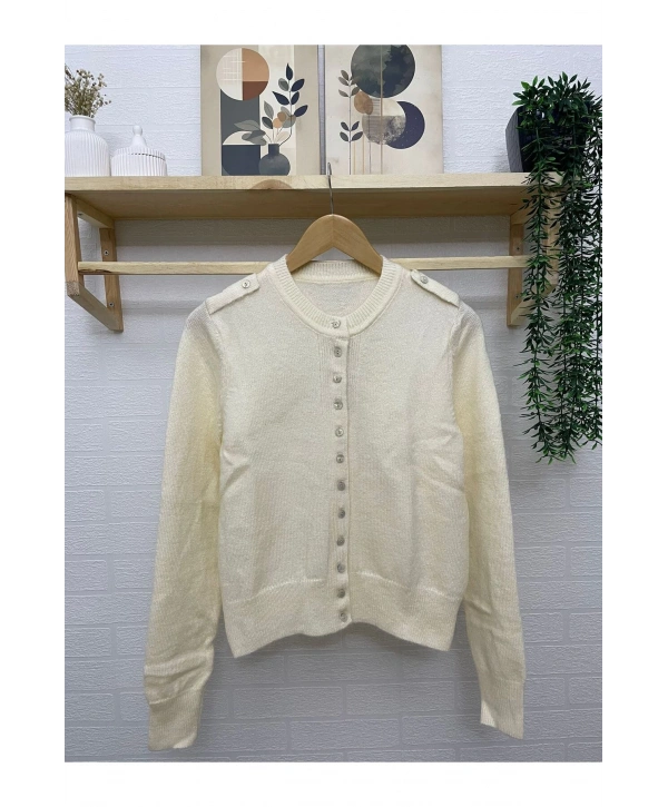 Kadın Kısa Yumuşak Triko Hırka Bej Renk