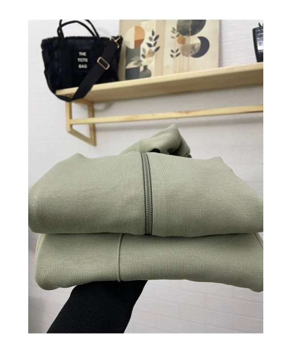 Paçası Fermuarlı Kapüşonlu Ikili Takım - Kadın Yeşil