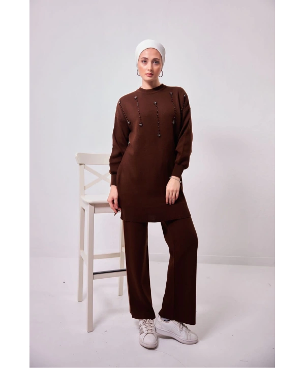 ÇİÇEK İNCİLİ KADIN TRİKO İKİLİ TAKIM