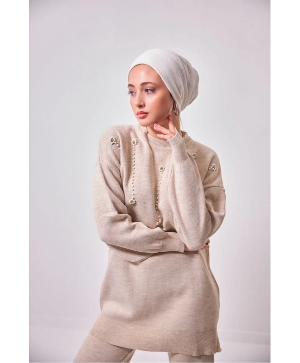 ÇİÇEK İNCİLİ KADIN TRİKO İKİLİ TAKIM