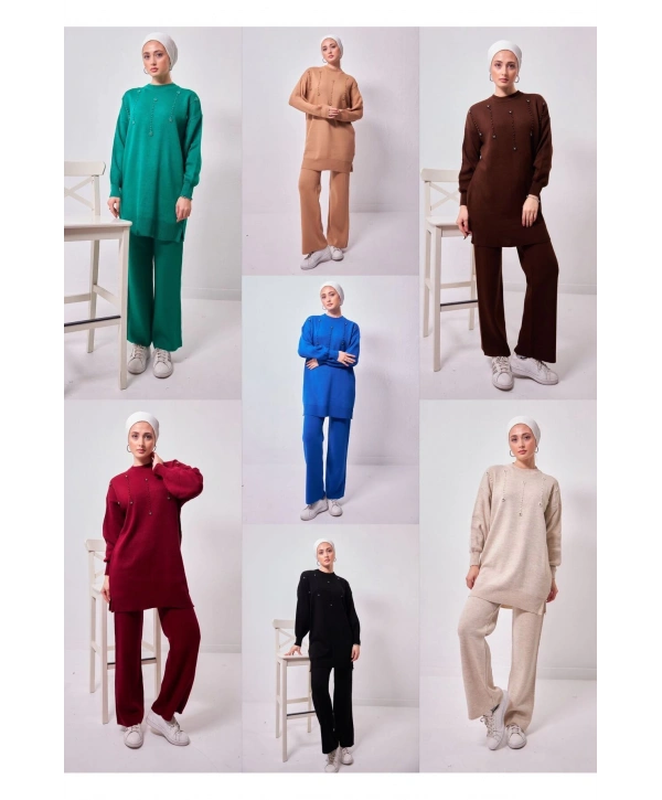 ÇİÇEK İNCİLİ KADIN TRİKO İKİLİ TAKIM