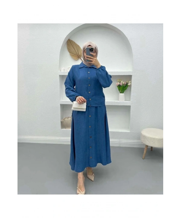 Kadın Yandan Bağcıklı Tesettür Etekli Takım