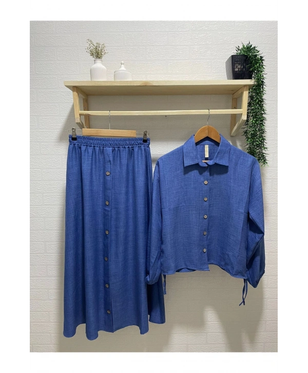 Kadın Yandan Bağcıklı Tesettür Etekli Takım