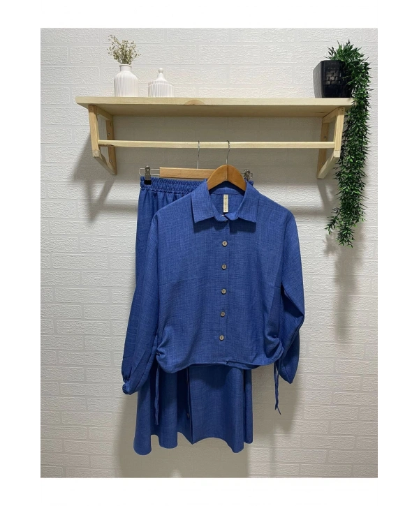 Kadın Yandan Bağcıklı Tesettür Etekli Takım