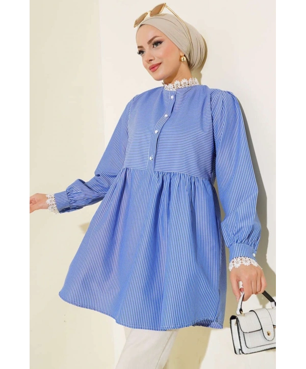 Dantel Yaka Çizgili Gömlek
