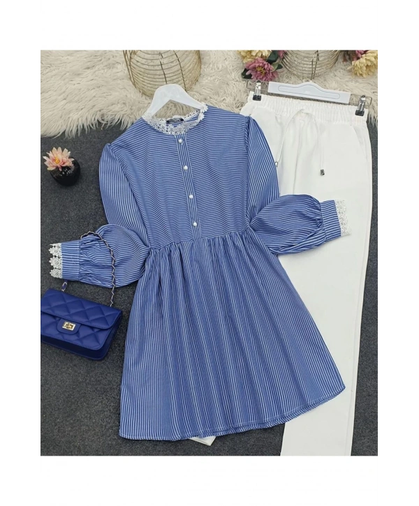 Dantel Yaka Çizgili Gömlek