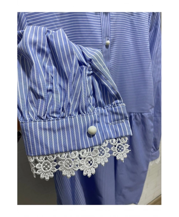 Dantel Yaka Çizgili Gömlek