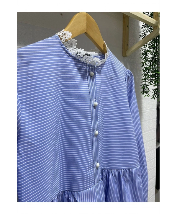 Dantel Yaka Çizgili Gömlek