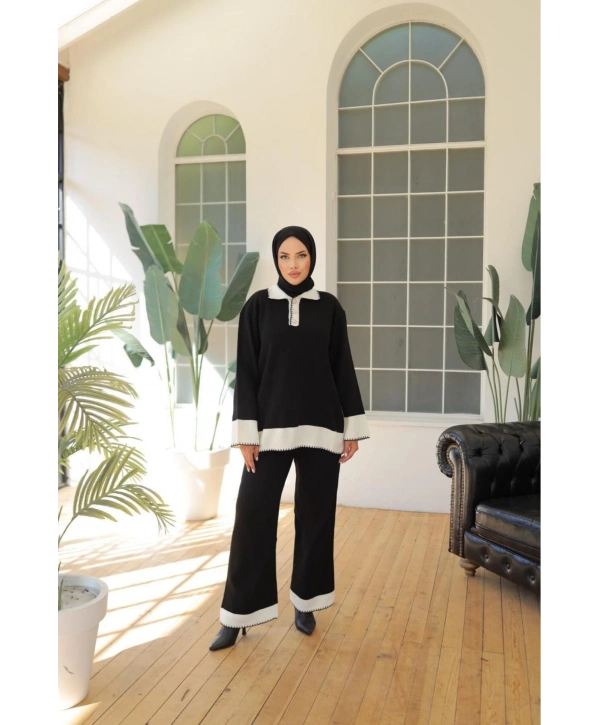 Çimalı Düğme Yakalı Triko Takım