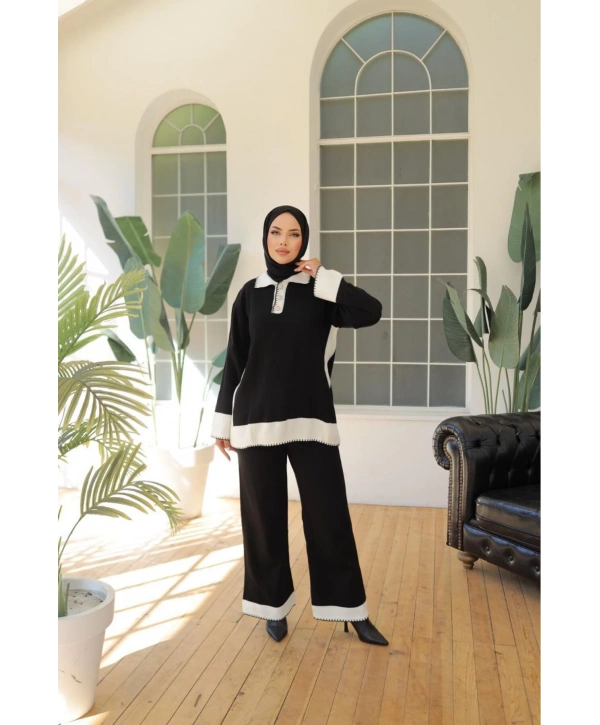 Çimalı Düğme Yakalı Triko Takım