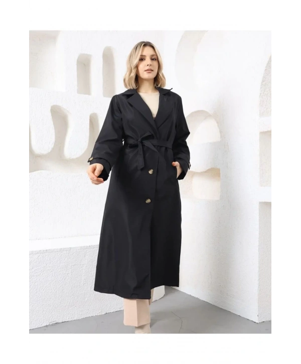 ASTARLI KUŞAKLI UZUN TRENÇKOT