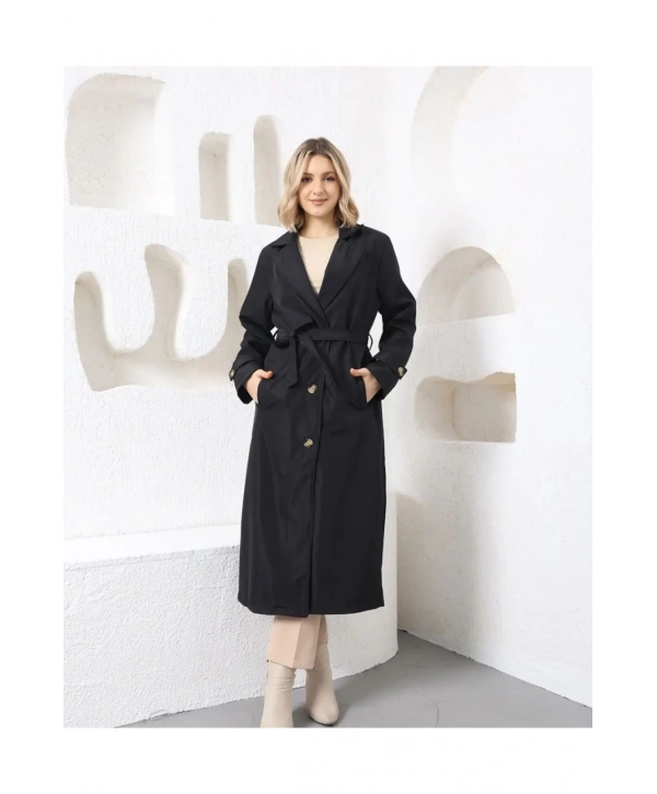 ASTARLI KUŞAKLI UZUN TRENÇKOT