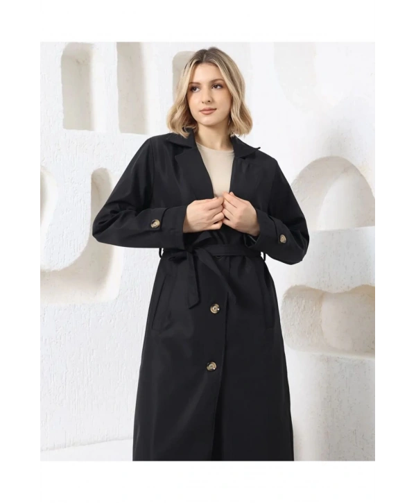 ASTARLI KUŞAKLI UZUN TRENÇKOT