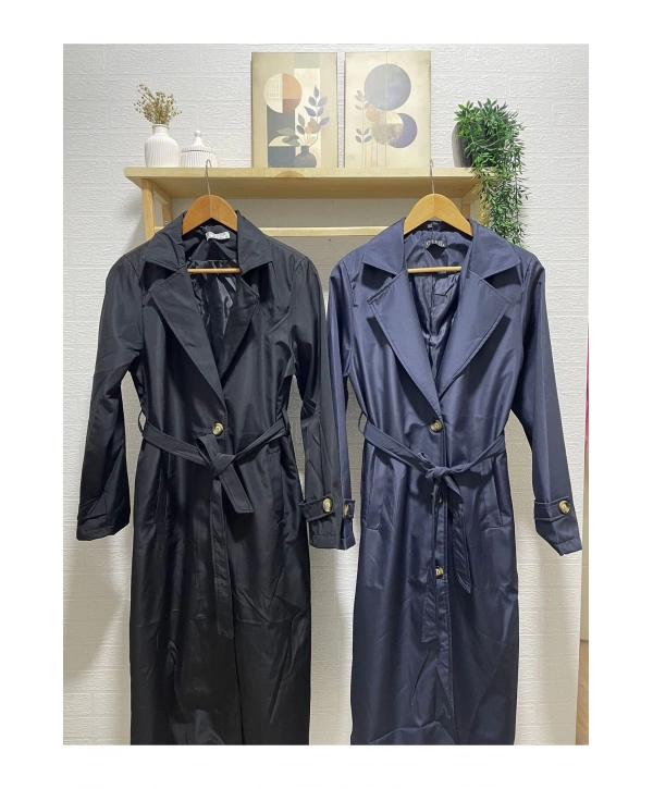 ASTARLI KUŞAKLI UZUN TRENÇKOT