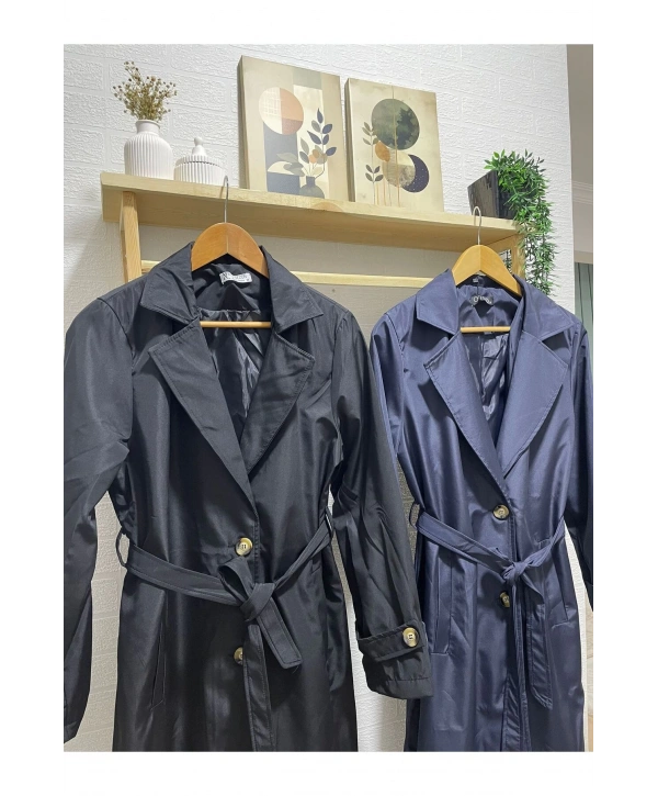 ASTARLI KUŞAKLI UZUN TRENÇKOT