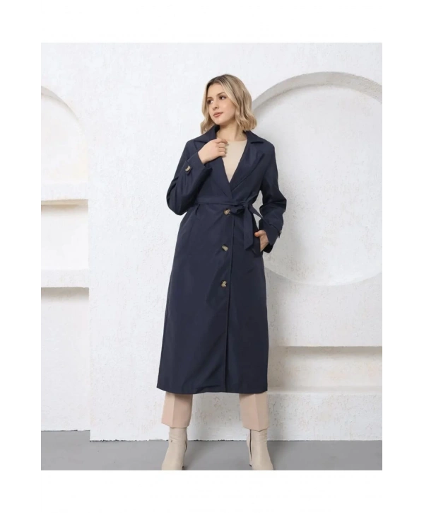 ASTARLI KUŞAKLI UZUN TRENÇKOT