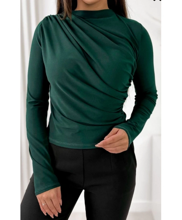 KADIN OMUZ VE BEL BÜZGÜLÜ UZUN KOLLU BLUZ