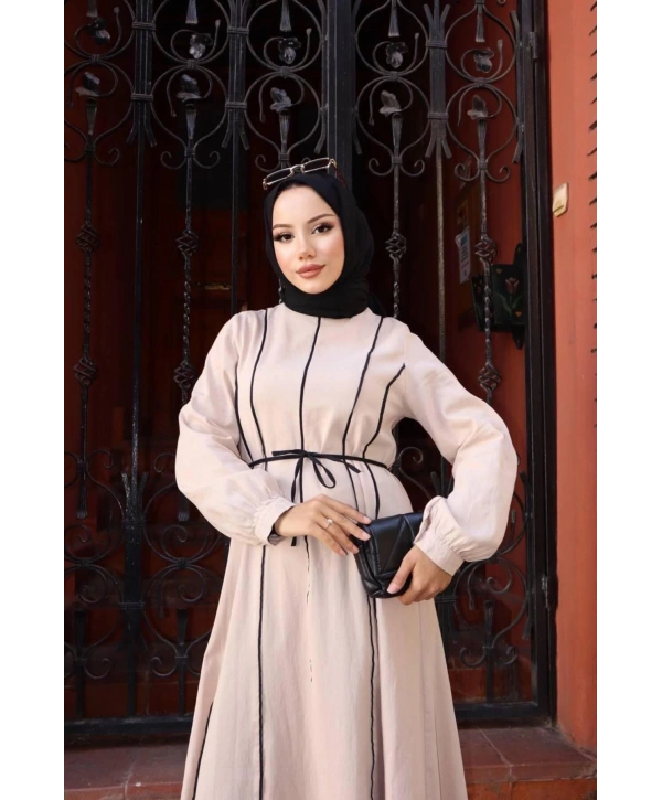 BİYELİ, PARÇALI, İNCE KUŞAKLI ELBİSE