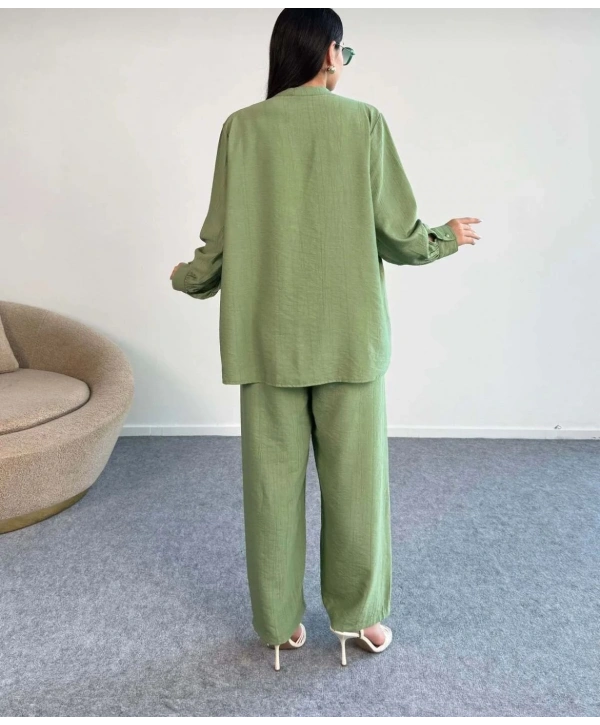 Fırfırlı İkili Pantolonlu Takım - Yeşil