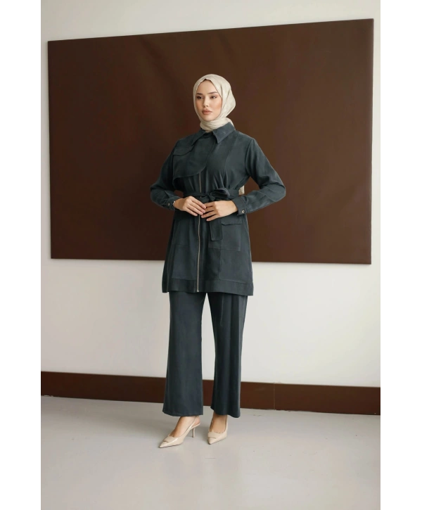 Meyra Kuşaklı Şık Takım - Siyah