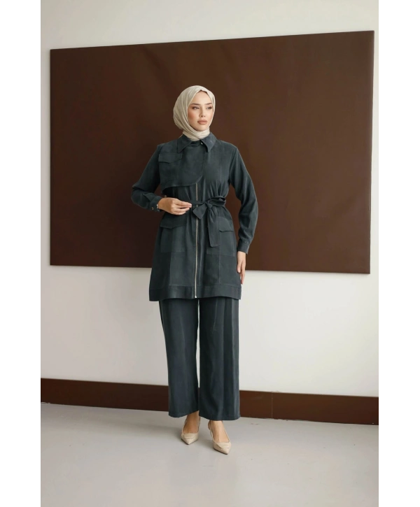 Meyra Kuşaklı Şık Takım - Siyah