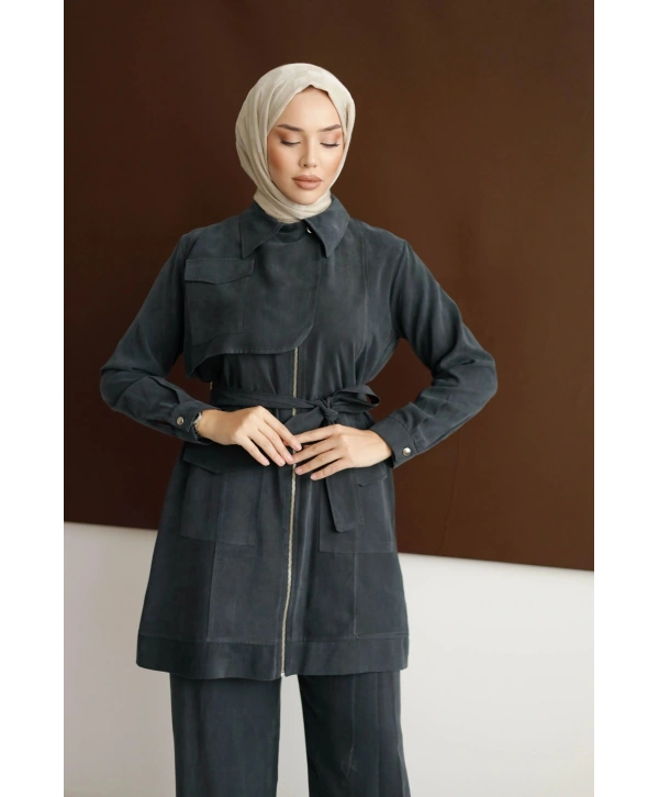 Meyra Kuşaklı Şık Takım - Siyah