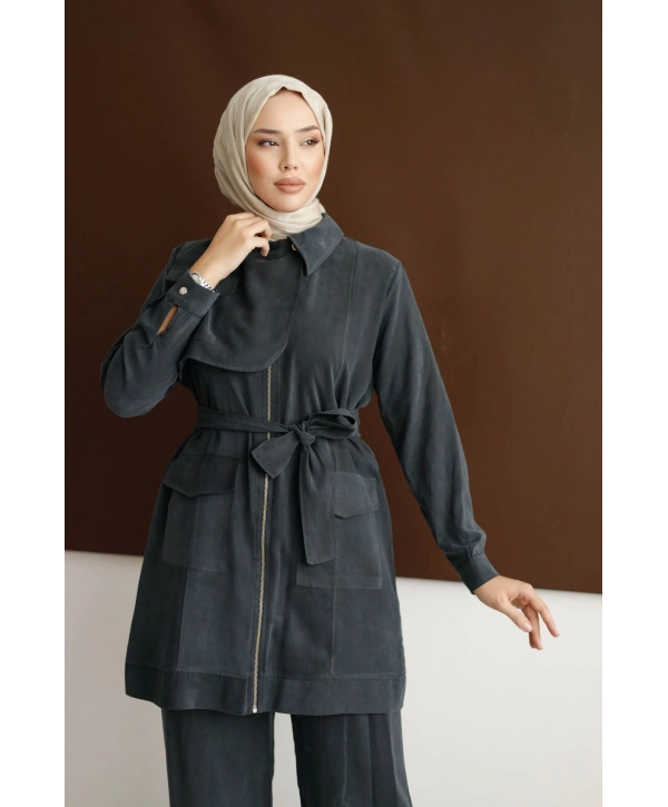 Meyra Kuşaklı Şık Takım - Siyah