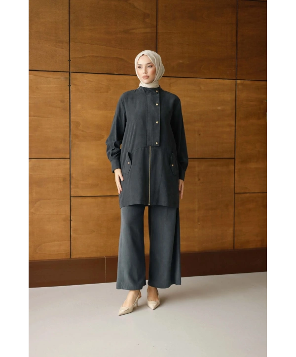 Nova Düğmeli Fermuarlı Takım - Siyah