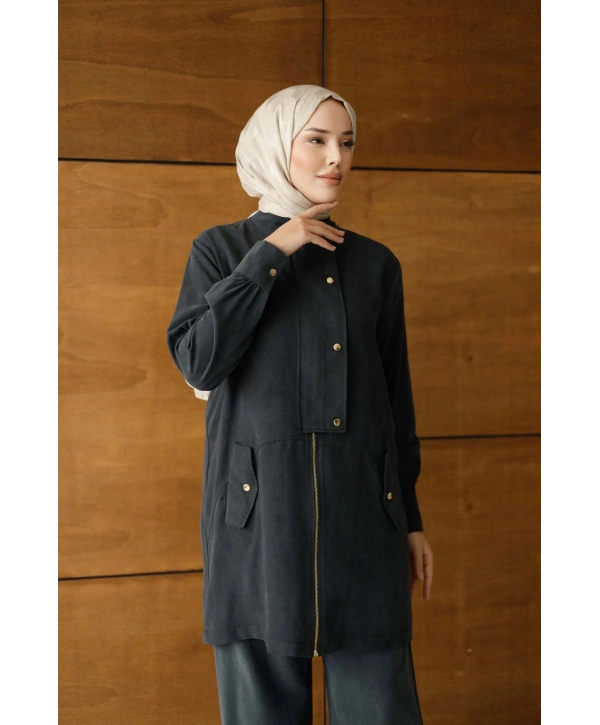 Nova Düğmeli Fermuarlı Takım - Siyah