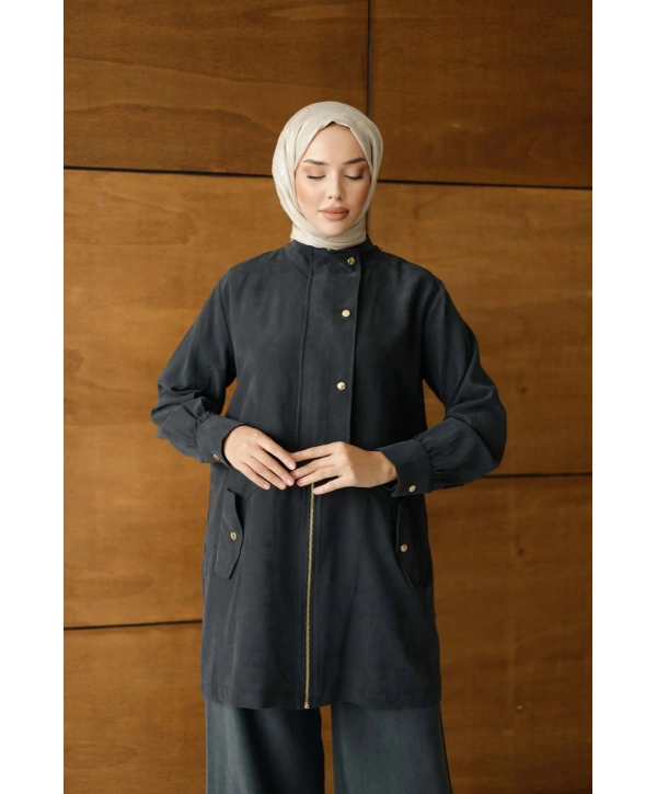 Nova Düğmeli Fermuarlı Takım - Siyah