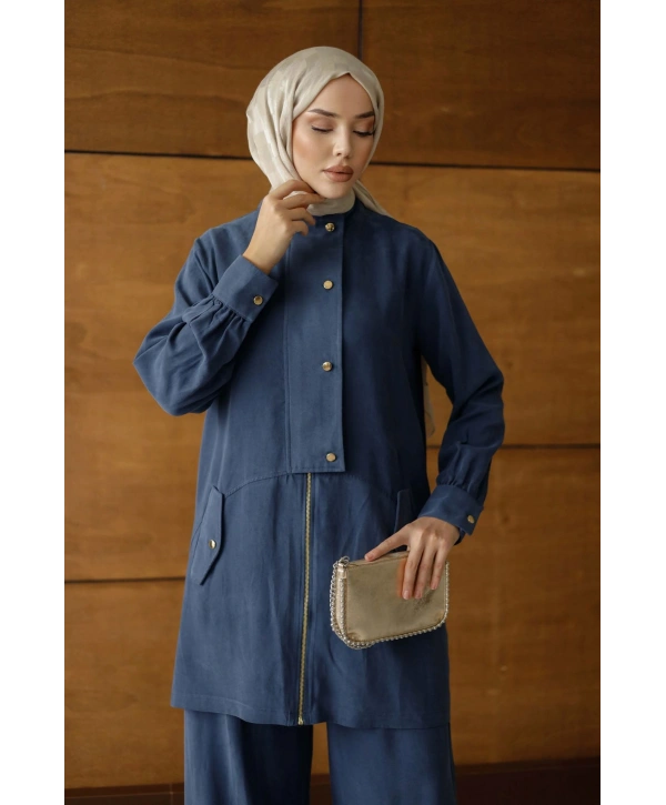 Nova Düğmeli Fermuarlı Takım - Lacivert