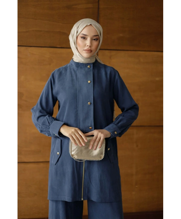 Nova Düğmeli Fermuarlı Takım - Lacivert