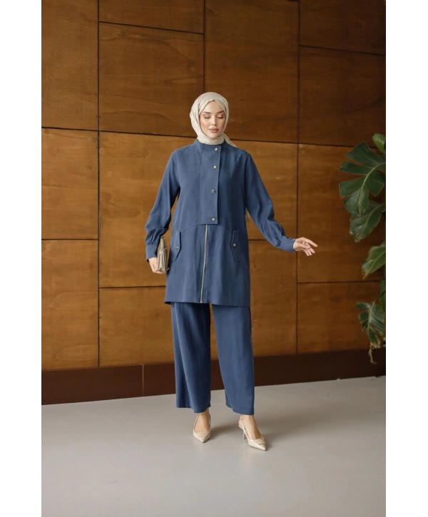 Nova Düğmeli Fermuarlı Takım - Lacivert