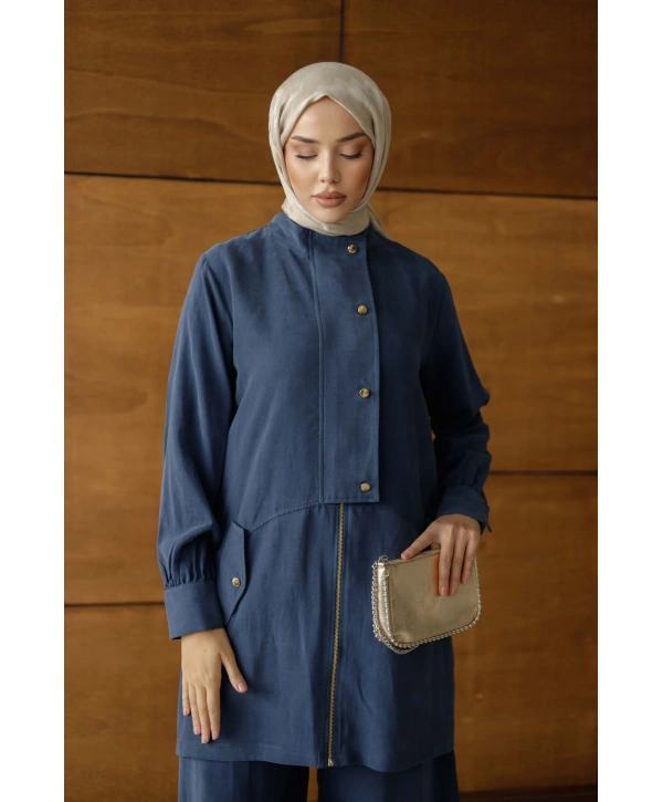 Nova Düğmeli Fermuarlı Takım - Lacivert