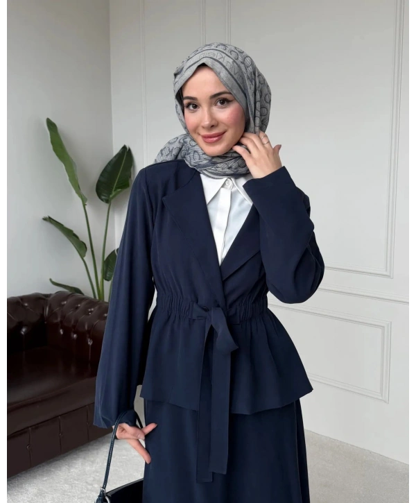 Ayel Kuşaklı Etekli Takım - Lacivert