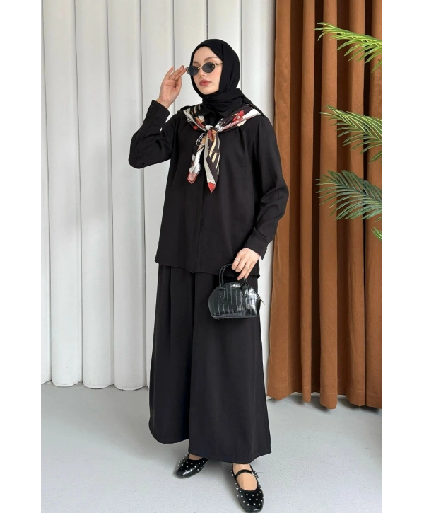 Sare Şal Detaylı Pantolonlu Takım - Siyah