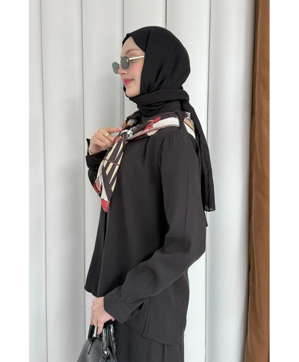 Sare Şal Detaylı Pantolonlu Takım - Siyah