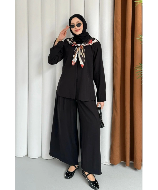 Sare Şal Detaylı Pantolonlu Takım - Siyah