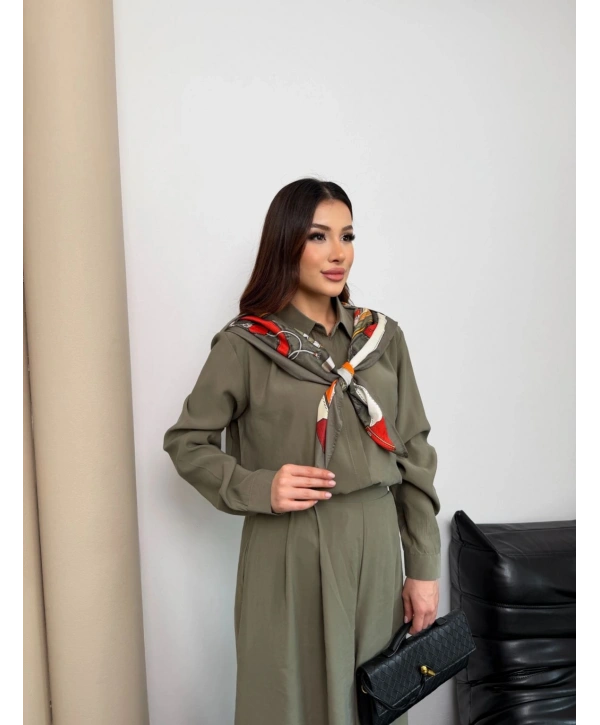 Sare Şal Detaylı Pantolonlu Takım - Yeşil