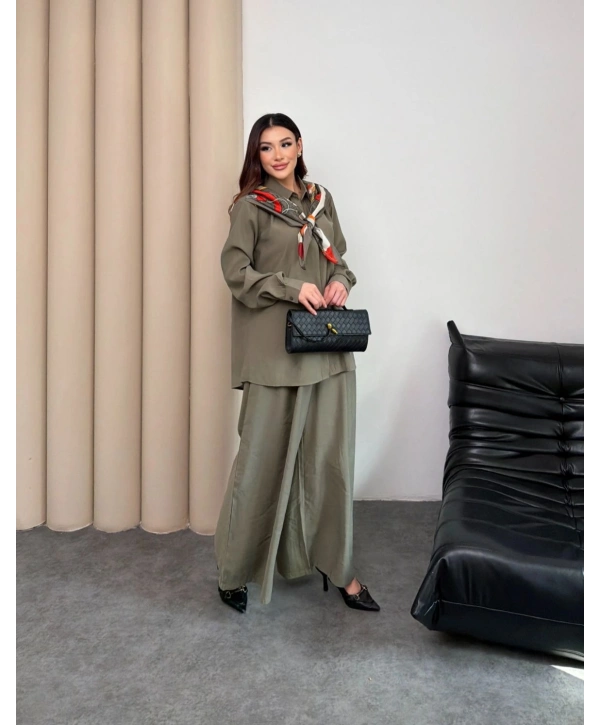 Sare Şal Detaylı Pantolonlu Takım - Yeşil