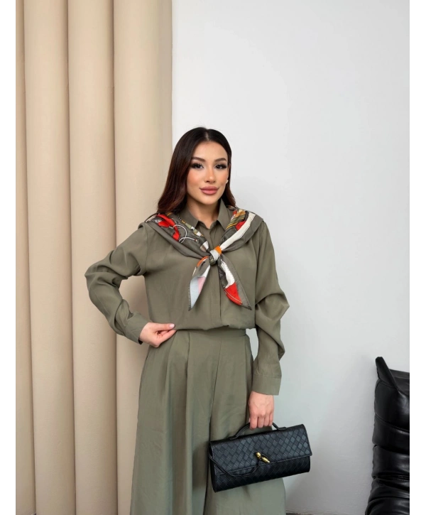 Sare Şal Detaylı Pantolonlu Takım - Yeşil