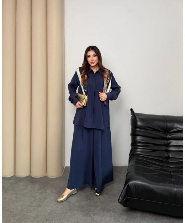 Sare Şal Detaylı Pantolonlu Takım - Lacivert