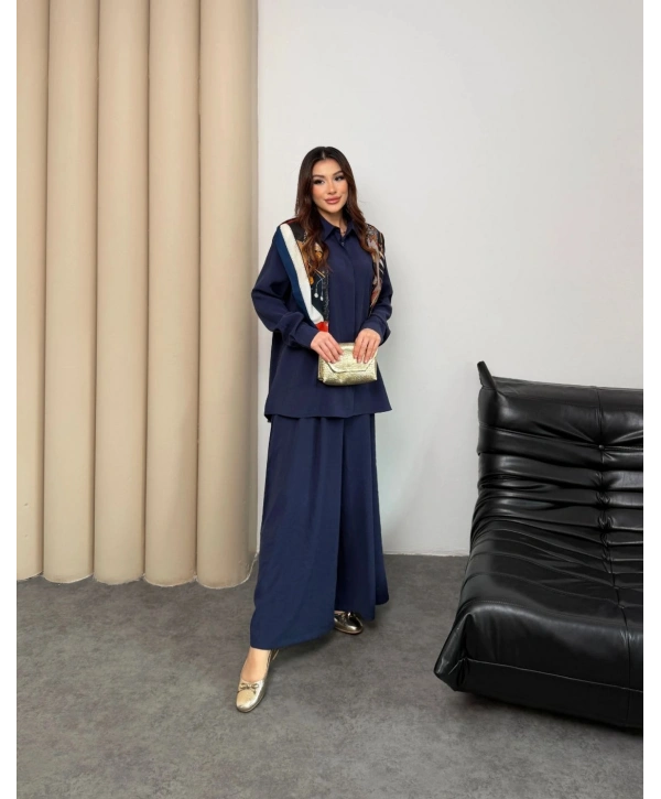 Sare Şal Detaylı Pantolonlu Takım - Lacivert
