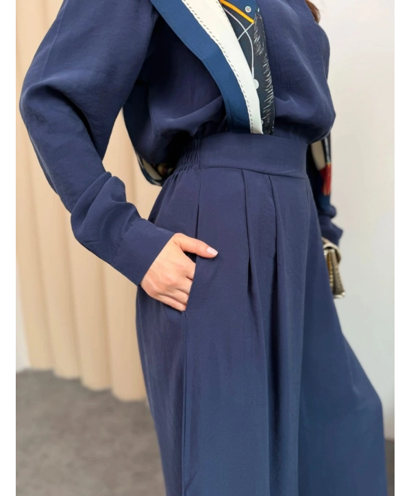Sare Şal Detaylı Pantolonlu Takım - Lacivert