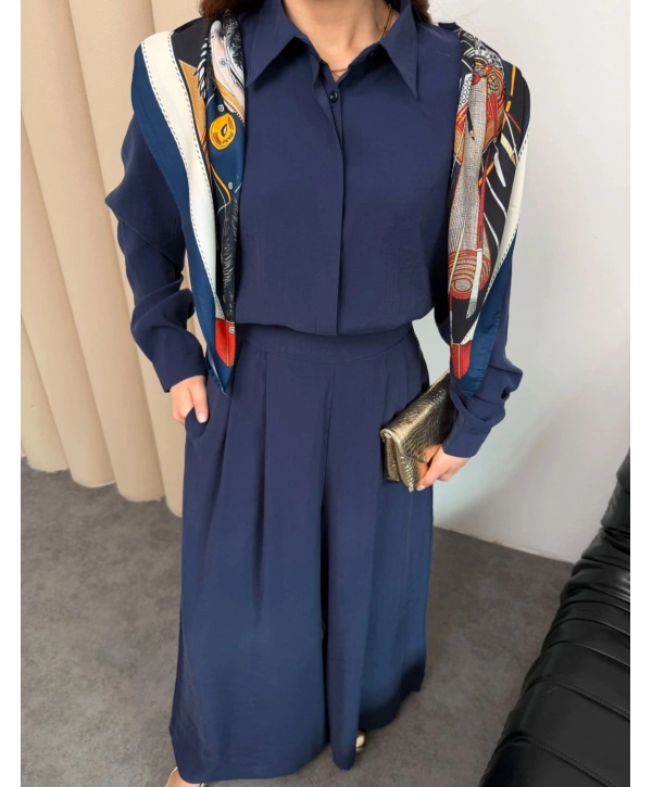 Sare Şal Detaylı Pantolonlu Takım - Lacivert