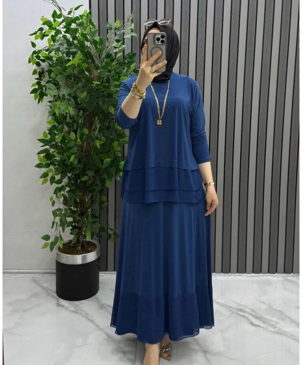 Şifon Detaylı Etekli Takım - Lacivert