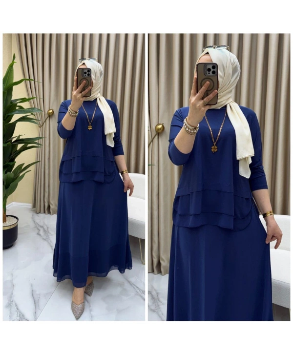 Şifon Detaylı Etekli Takım - Lacivert