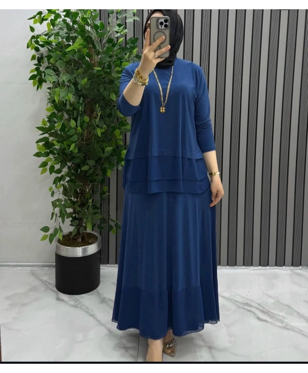 Şifon Detaylı Etekli Takım - Lacivert